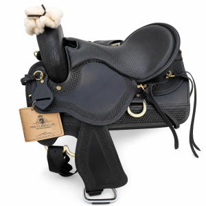 Black MARATHON saddle by Pro Classic with breathable perforated seat and copper rings