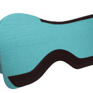 Contoured turquoise western saddle pad with ergonomic leather reinforcement – angled view