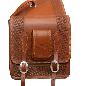 Vue alternative de Handcrafted Western Saddle with Tooled Leather Saddlebag – Chestnut Finish