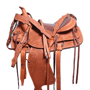 Ensemble selle et bride en cuir toilé floral western - Fabrication artisanale