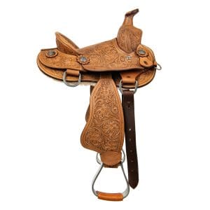 Светло-коричневое седло Poni Western Saddle с ручной обработкой - кожа премиум-класса с цветочной резьбой