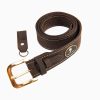 Rolled Pro Ceinture classique en cuir marron avec surpiqûres blanches et porte-clés