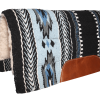Side angle of handmade wool saddle pad showing fleece lining and pattern