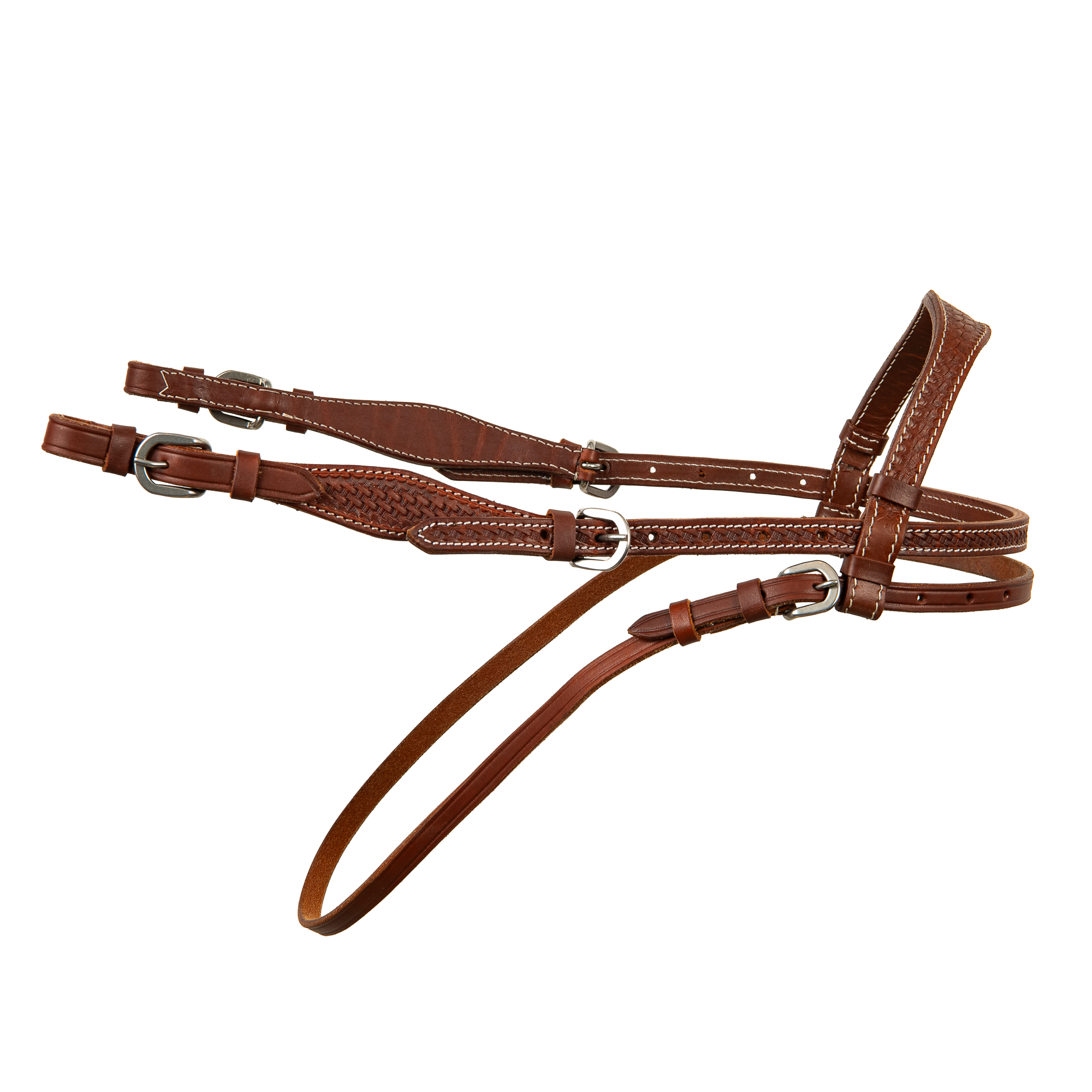 Western leather bridle with basketweave tooling in brown – handcrafted equestrian tack