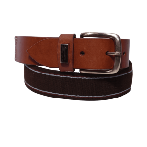 ceinture en cuir marron et élastique roulée avec boucle