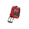 vue latérale de la ceinture en cuir rouge avec motif brodé vert et rouge